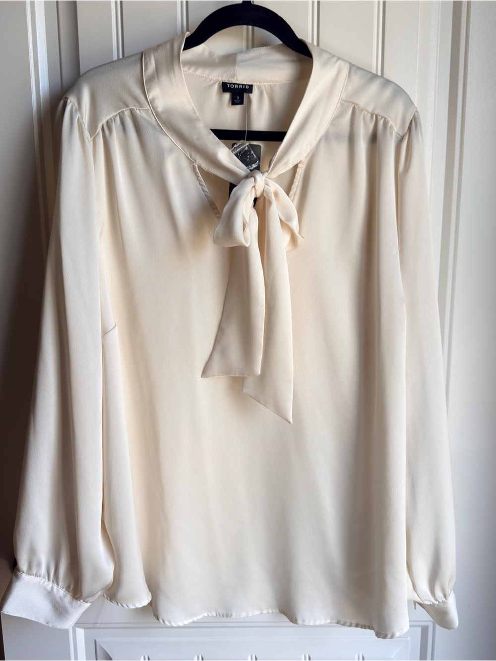torrid Cream Tie-Neck Long Sleeve Blouse
